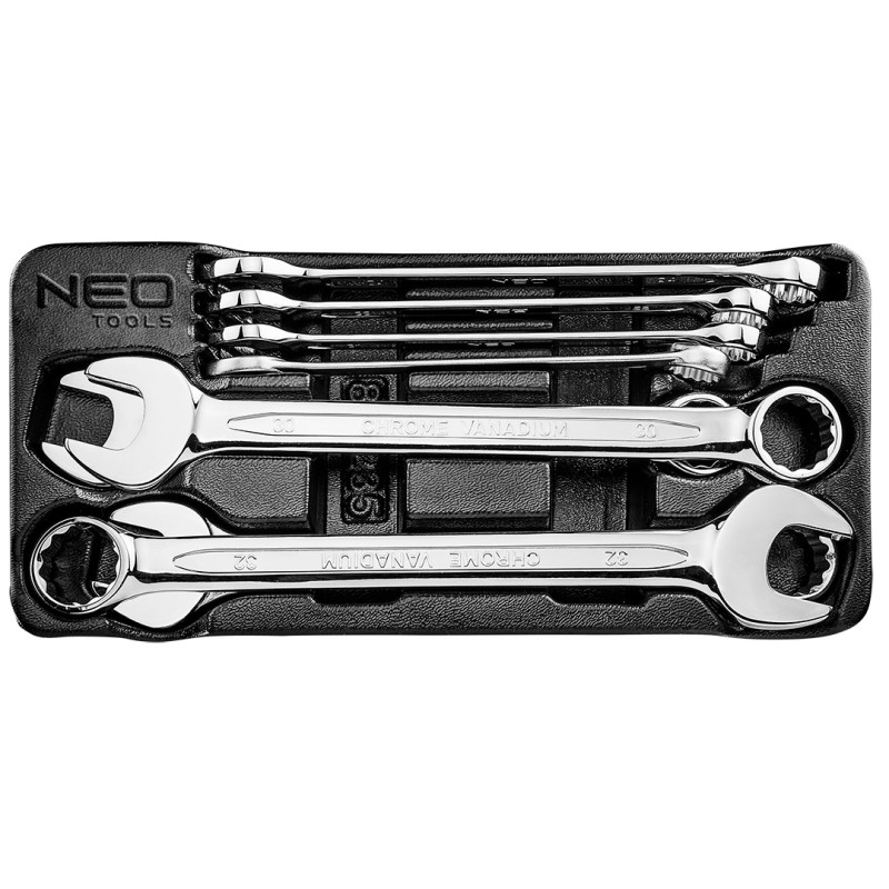 NEO TOOLS 84-235 Klucze płasko-oczkowe 20-32 mm, zestaw 8 szt., wkładka