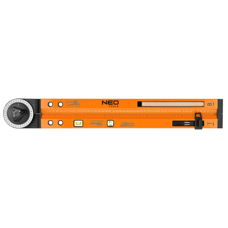 NEO TOOLS 72-225 Kątomierz nastawny z poziomicą 500 mm, 2 libelle, ołówek