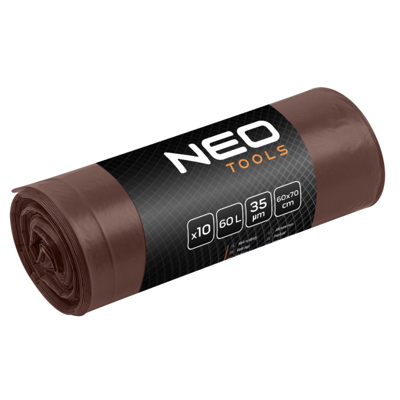 NEO TOOLS 15-993 Worki na odpady 60 L, brązowe, 35 mic, 10 szt.