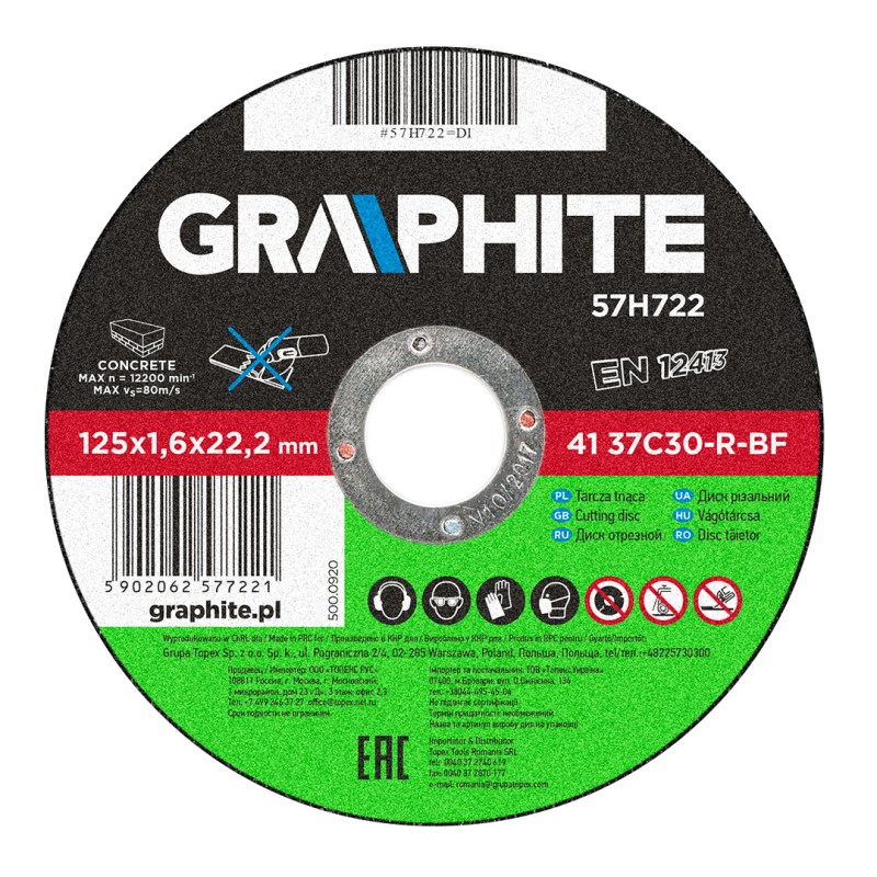 GRAPHITE 57H722 Tarcza tnąca do kamienia 125 x 1.6 x 22.2 mm, 41 37C30-R-BF