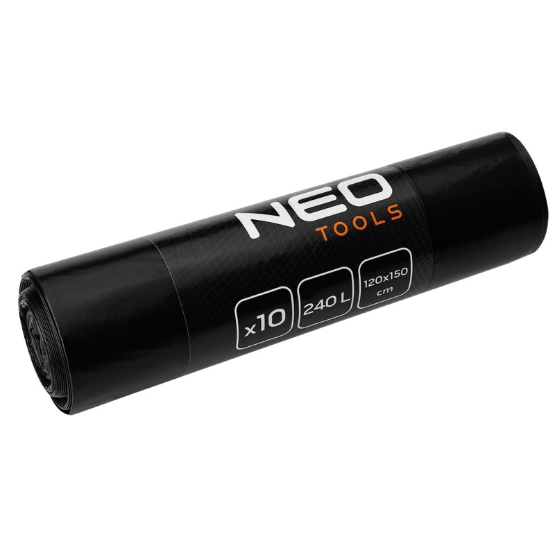 NEO TOOLS 15-988 Worki budowlane 240 L, czarne, 10 sztuk, 45 mic