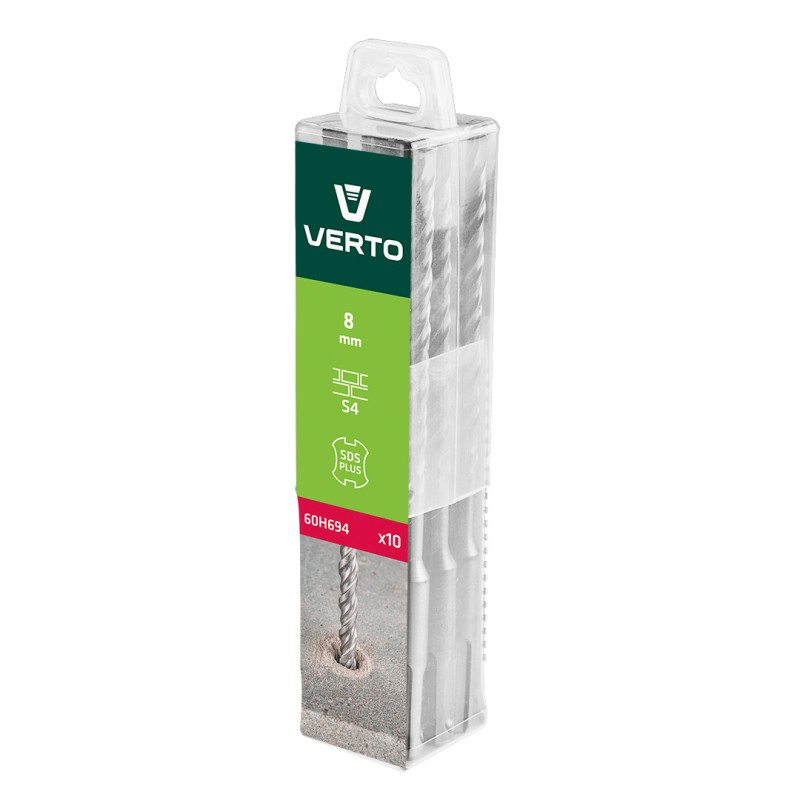 VERTO 60H694 Wiertło do betonu SDS Plus, 8 x 160 mm, S4 x 10 szt.
