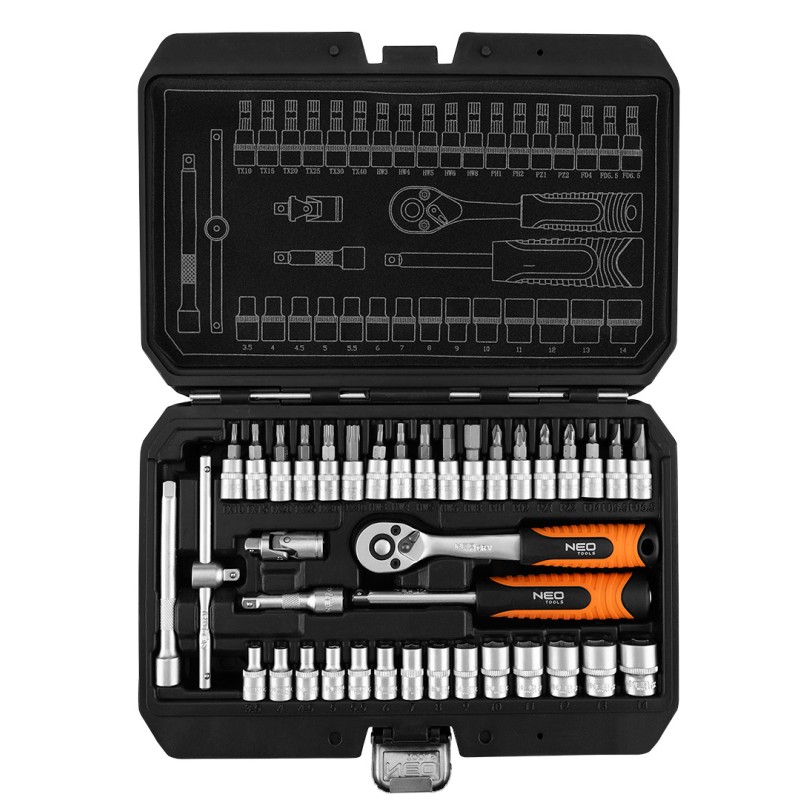 NEO TOOLS 10-232 Zestaw kluczy nasadowych 1/4",  38 szt., satyna