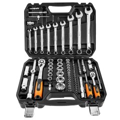 NEO TOOLS 08-672 Klucze nasadowe 1/2", 1/4" , zestaw 82 szt., CrV 