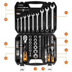 NEO TOOLS 08-672 Klucze nasadowe 1/2", 1/4" , zestaw 82 szt., CrV 