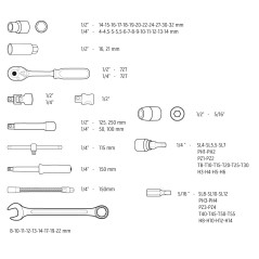NEO TOOLS 08-672 Klucze nasadowe 1/2", 1/4" , zestaw 82 szt., CrV 