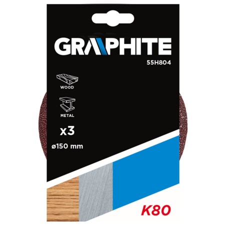 GRAPHITE 55H804 Krążki ścierne 150 mm, K80, 3 szt.