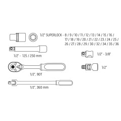 NEO TOOLS 08-692 Klucze nasadowe 1/2", zestaw 33 szt. 
