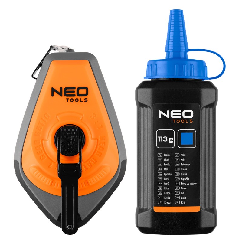 NEO TOOLS 49-952 Sznurek traserski 3:1, obudowa plastikowa + kreda niebieska