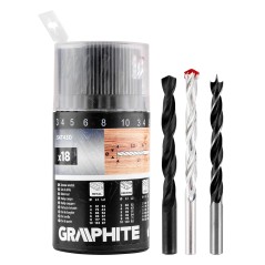 GRAPHITE 54T430 Zestaw wierteł do metalu, drewna, cegły: 3, 4, 5, 6, 8, 10 mm, 18 szt.