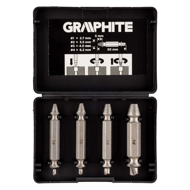 GRAPHITE 54T429 Wykrętaki dwustronne do zerwanych śrub lub uszkodzonych gniazd, zestaw 4 szt.