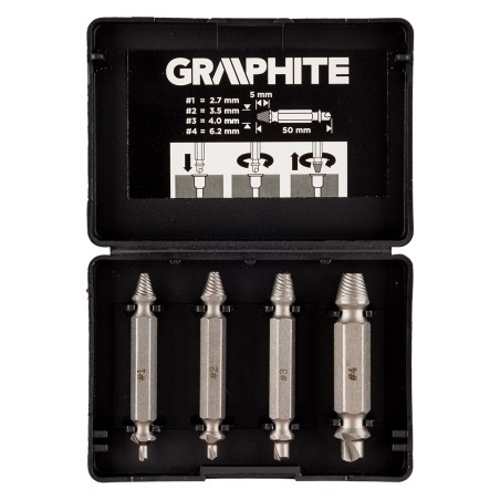 GRAPHITE 54T429 Wykrętaki dwustronne do zerwanych śrub lub uszkodzonych gniazd, zestaw 4 szt.