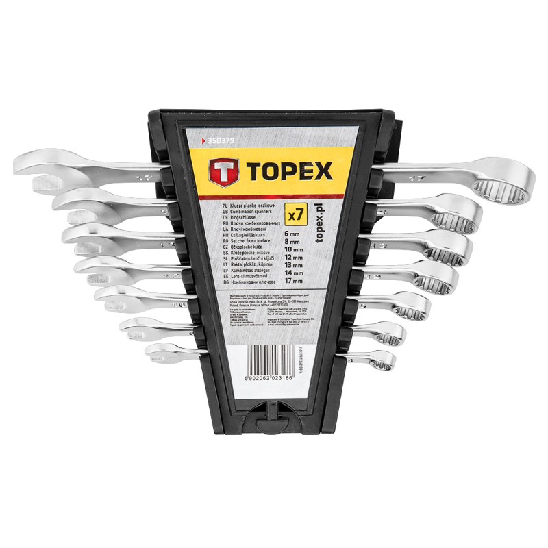 TOPEX 35D379 Klucze płasko-oczkowe 6-17 mm, zestaw 7 szt.
