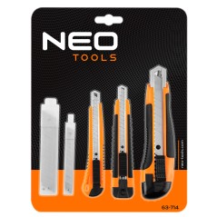 NEO TOOLS 63-714 Noże z ostrzem łamanym + ostrza, zestaw 26 sztuk 