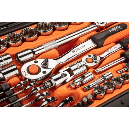 NEO TOOLS 08-690 Klucze nasadowe 1/4", 1/2", zestaw 71 szt.