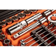 NEO TOOLS 08-690 Klucze nasadowe 1/4", 1/2", zestaw 71 szt. 