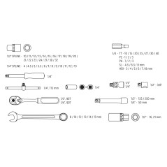NEO TOOLS 08-690 Klucze nasadowe 1/4", 1/2", zestaw 71 szt. 