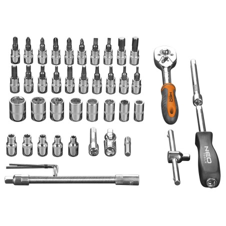 NEO TOOLS 08-660 Klucze nasadowe, 1/4”, CrV, zestaw 46 szt.