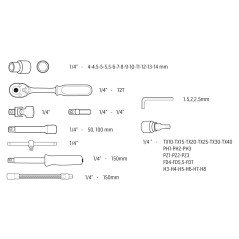 NEO TOOLS 08-660 Klucze nasadowe, 1/4”, CrV, zestaw 46 szt. 