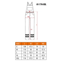 NEO TOOLS 81-778-XXL Ogrodniczki robocze, ostrzegawcze, pomarańczowe, rozmiar XXL 