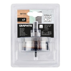 GRAPHITE 56T751 Otwornice do drewna 26 - 63 mm, h 25 mm zęby hartowane, zestaw 7 szt. 