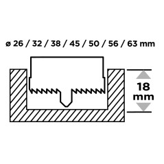 GRAPHITE 56T751 Otwornice do drewna 26 - 63 mm, h 25 mm zęby hartowane, zestaw 7 szt. 