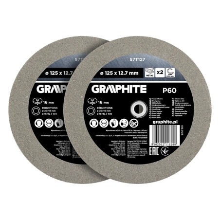 GRAPHITE 57T127 Tarcze szlifierskie 125 x 20/16/12.7 x 16 mm, P60, 2 szt.