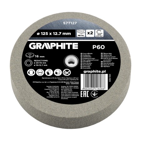 GRAPHITE 57T127 Tarcze szlifierskie 125 x 20/16/12.7 x 16 mm, P60, 2 szt.