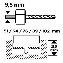 GRAPHITE 56T747 Otwornice do drewna z adapterem 51 - 102 mm, zestaw 8 szt. 