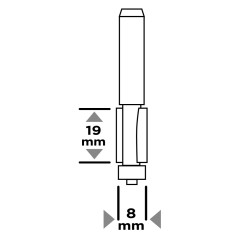 GRAPHITE 56T608 Frez do drewna prosty z łożyskiem, widiowy, 8 x 19 mm, trzpień 8 mm 