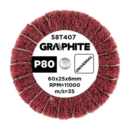 GRAPHITE 58T407 Ściernica listkowa trzpieniowa 60 x 25 x 6 mm, P80
