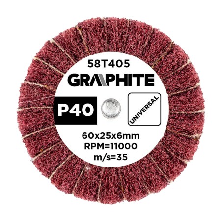 GRAPHITE 58T405 Ściernica listkowa trzpieniowa 60 x 25 x 6 mm, P40