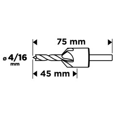 GRAPHITE 54T424 Wiertło z fazownikiem do drewna 4 mm/16 mm 