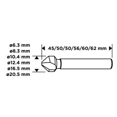 GRAPHITE 54T427 Wiertła fazujące stożkowe pogłębiacze TiN, 6.3-20.5 mm, zestaw 6 szt. 