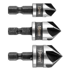GRAPHITE 54T423 Zestaw fazowników Hex, 12, 16, 19 mm, zestaw 3 szt.