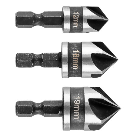 GRAPHITE 54T423 Zestaw fazowników Hex, 12, 16, 19 mm, zestaw 3 szt.