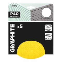 GRAPHITE 58T270 Krążki ścierne, perforowane, na rzep z otworami 225 mm, P40, 5 szt. 