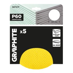 GRAPHITE 58T271 Krążki ścierne, perforowane, na rzep z otworami 225 mm, P60, 5 szt. 
