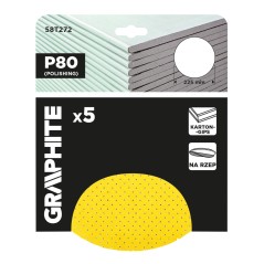 GRAPHITE 58T272 Krążki ścierne, perforowane, na rzep z otworami 225 mm, P80, 5 szt. 