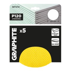 GRAPHITE 58T274 Krążki ścierne, perforowane, na rzep z otworami 225 mm, P120, 5 szt. 