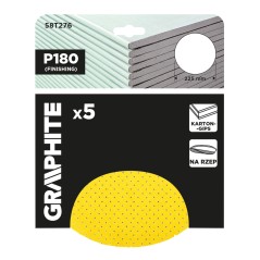 GRAPHITE 58T276 Krążki ścierne, perforowane, na rzep z otworami 225 mm, P180, 5 szt. 