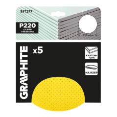 GRAPHITE 58T277 Krążki ścierne, perforowane, na rzep z otworami 225 mm, P220, 5 szt. 