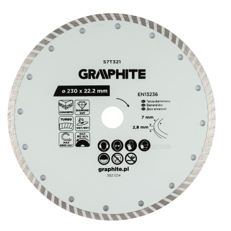 GRAPHITE 57T321 Tarcza diamentowa do cięcia turbo, 230 x 22.22 mm, na sucho i mokro