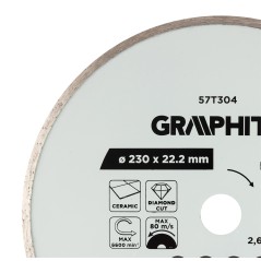 GRAPHITE 57T304 Tarcza diamentowa do cięcia pełna, 230 x 22.2 mm, na mokro 