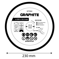 GRAPHITE 57T304 Tarcza diamentowa do cięcia pełna, 230 x 22.2 mm, na mokro 