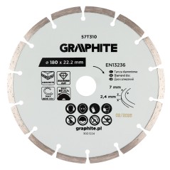 GRAPHITE 57T310 Tarcza diamentowa do cięcia segmentowa, 180 x 22.2 mm, na sucho