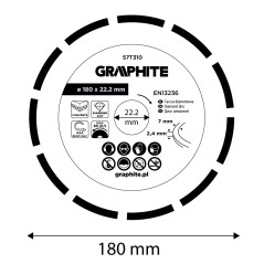 GRAPHITE 57T310 Tarcza diamentowa do cięcia segmentowa, 180 x 22.2 mm, na sucho 