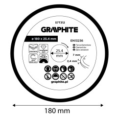 GRAPHITE 57T312 Tarcza diamentowa do cięcia segmentowa, 180 x 25.4 mm, na sucho 