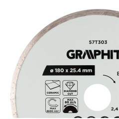 GRAPHITE 57T303 Tarcza diamentowa do cięcia pełna, 180 x 25.4 mm, na mokro