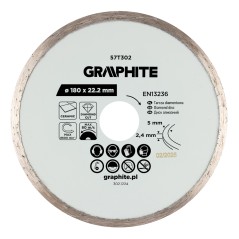 GRAPHITE 57T302 Tarcza diamentowa do cięcia pełna, 180 x 22.2 mm, na mokro